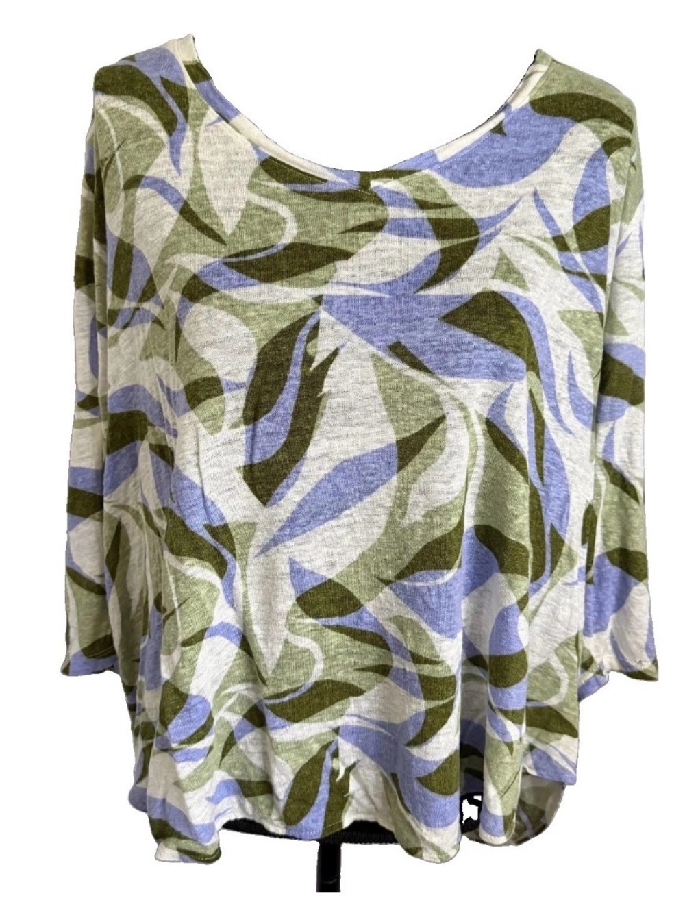 Nicole Miller Womens 2X Multicolor Floral Linen Tunic 3/4 Sleeve Top Vacation